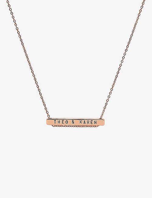 LITTLESMITH: Personalised 13 characters rose gold-plated horizontal bar necklace