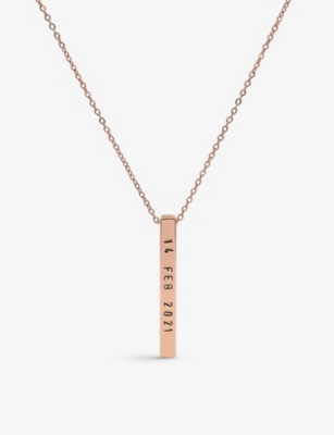 LITTLESMITH: Personalised 13 characters rose gold-plated vertical bar necklace
