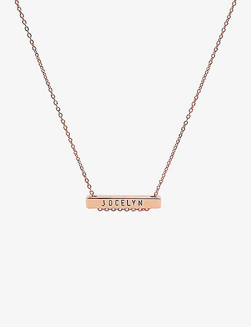 LITTLESMITH: Personalised 9 characters rose gold-plated horizontal bar necklace