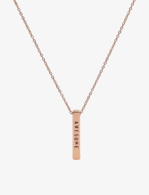 LITTLESMITH: Personalised 9 characters rose gold-plated vertical bar necklace
