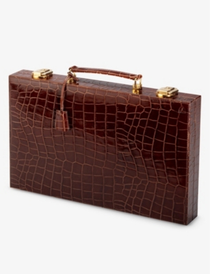 ASPINAL OF LONDON: Croc-embossed leather backgammon set 45cm