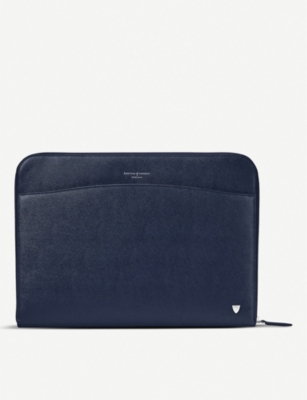 ASPINAL OF LONDON Logo embellished grained leather laptop case