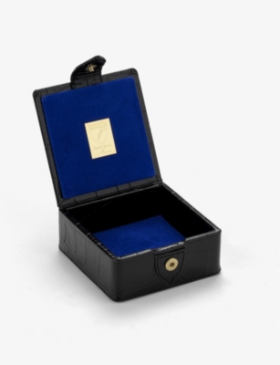 Aspinal Of London Croc-embossed Leather Stud Box In Black