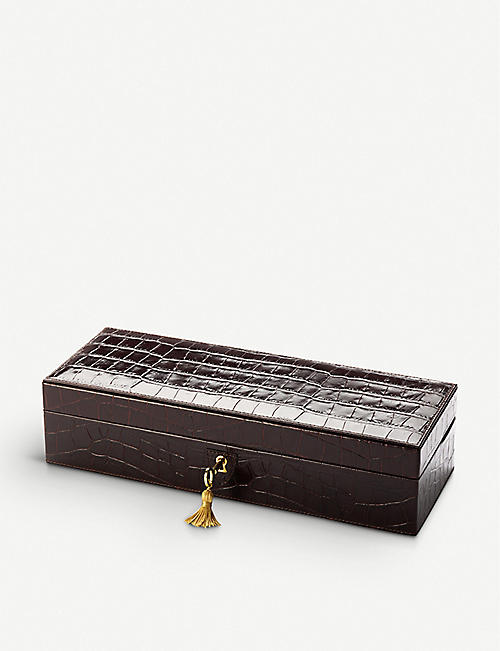 ASPINAL OF LONDON: Croc-embossed leather five-watch box 31cm
