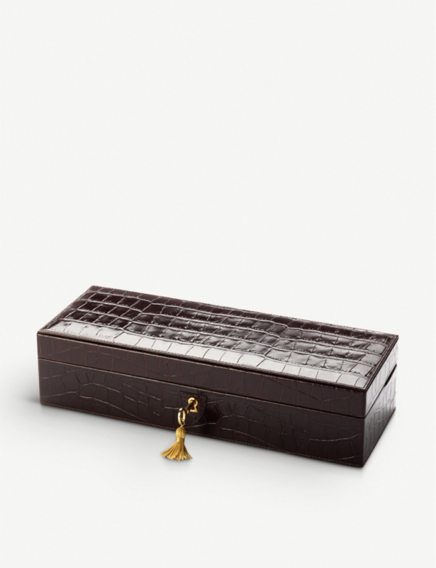 Lock and key croc-embossed leather watch box