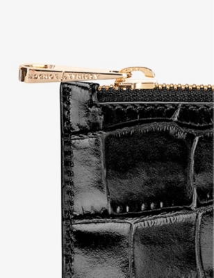 Shop Aspinal Of London Women's Black Essential Croc-embossed Leather Pouch