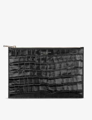 ASPINAL OF LONDON: Essential large croc-embossed leather pouch