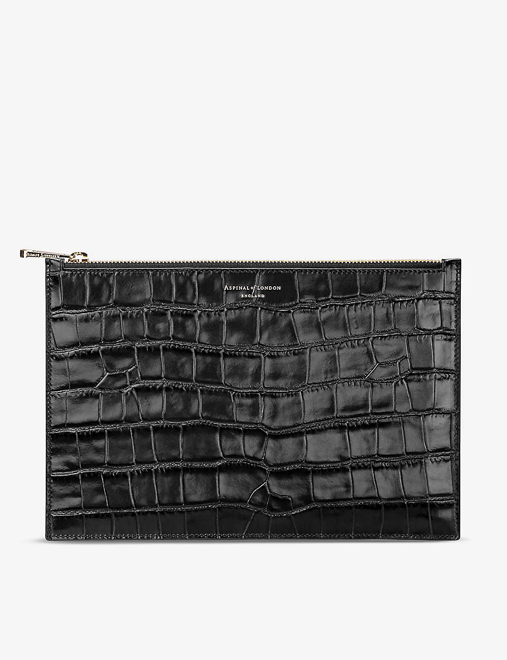 Aspinal Of London Womens Black Essential Large Crocodile-embossed Leather Pouch