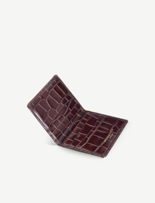 Aspinal Of London Mens Double-fold Crocodile-embossed Patent Leather Card Case
