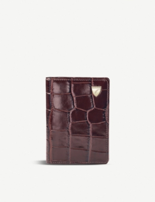 ASPINAL OF LONDON: Double Fold croc-embossed leather card holder