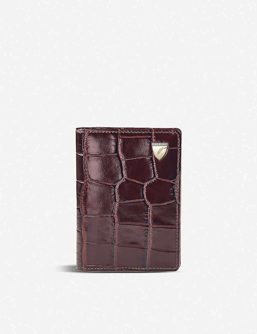 Aspinal Of London Mens Double-fold Crocodile-embossed Patent Leather Card Case