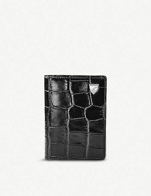 ASPINAL OF LONDON: Double Fold croc-embossed leather card case