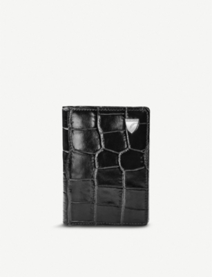 Aspinal Of London Mens Double Fold Croc-embossed Leather Card Case