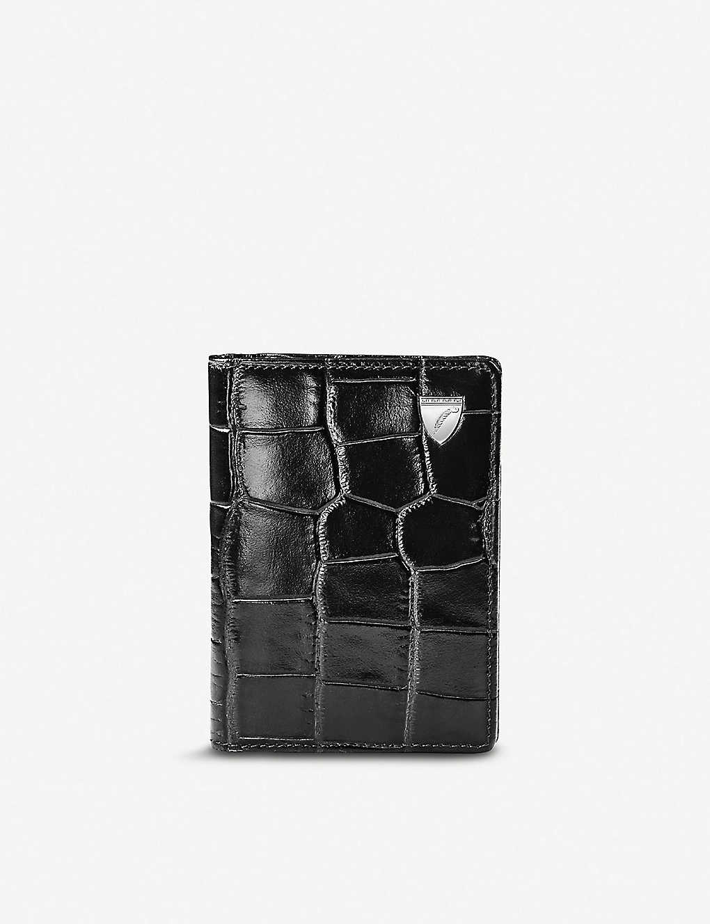 Aspinal Of London Mens Double Fold Croc-embossed Leather Card Case