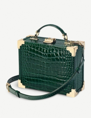 Shop Aspinal Of London Trunk Mini Croc-embossed Leather Clutch Bag