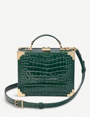 ASPINAL OF LONDON: Trunk mini croc-embossed leather clutch bag