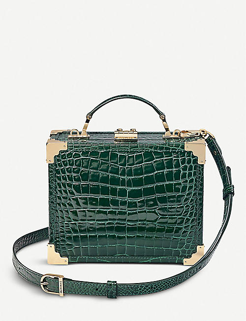 ASPINAL OF LONDON: Trunk mini croc-embossed leather clutch bag