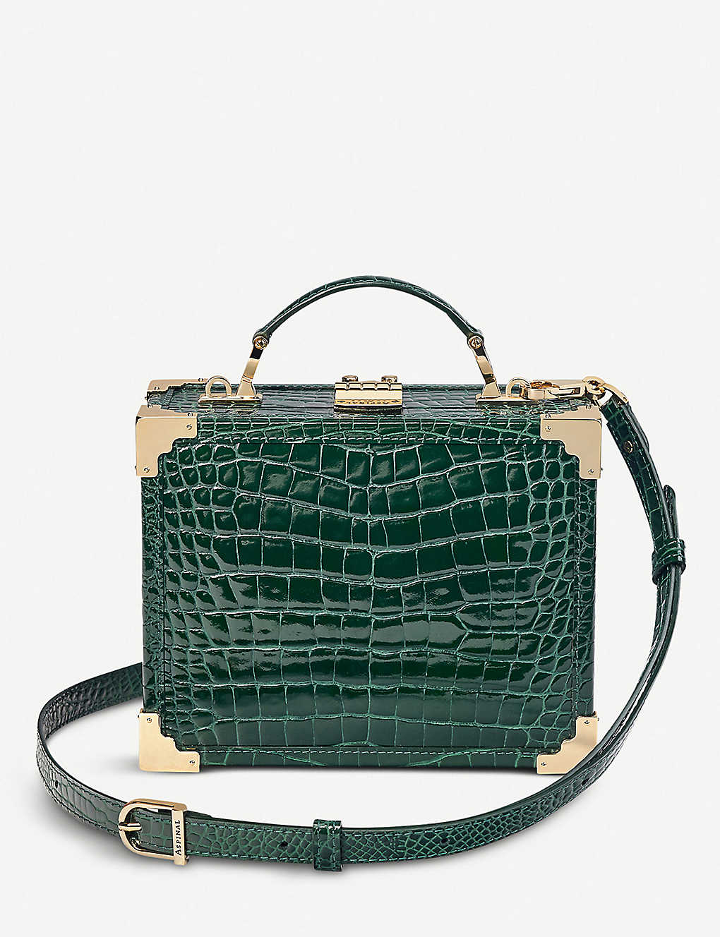 Aspinal Of London Mini Trunk Crocodile-embossed Leather Clutch Bag In Green