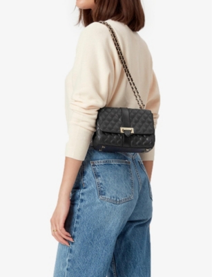 Shop Aspinal Of London Women's Black Lottie Quilted Leather Shoulder Bag
