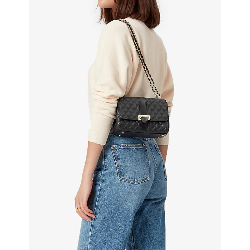 Shop Aspinal Of London Women's Black Lottie Quilted Leather Shoulder Bag