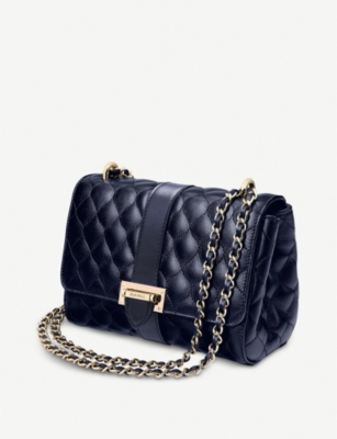 Shop Aspinal Of London Women's Navy Lottie Quilted Leather Shoulder Bag