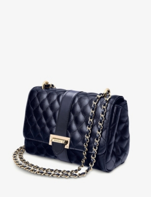 Aspinal Of London Womens Navy Lottie Branded-hardware Quilted Leather Shoulder Bag