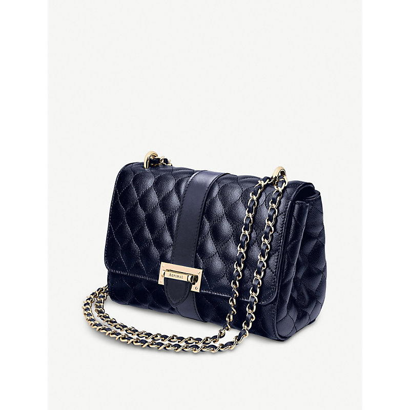 Shop Aspinal Of London Women's Navy Lottie Quilted Leather Shoulder Bag