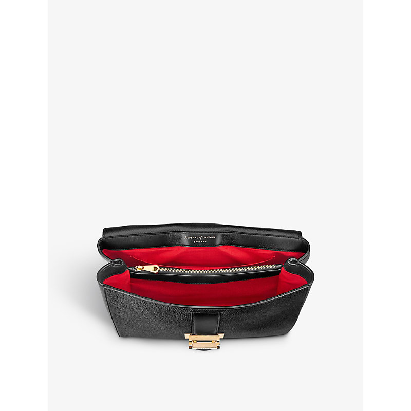 Shop Aspinal Of London Women's Black Lottie Logo-engraved Leather Shoulder Bag