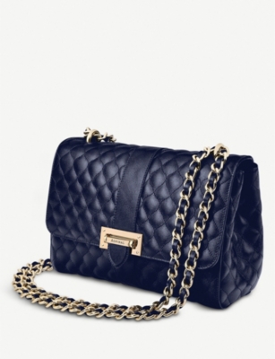 Shop Aspinal Of London Women's Navy Lottie Large Quilted Leather Shoulder Bag