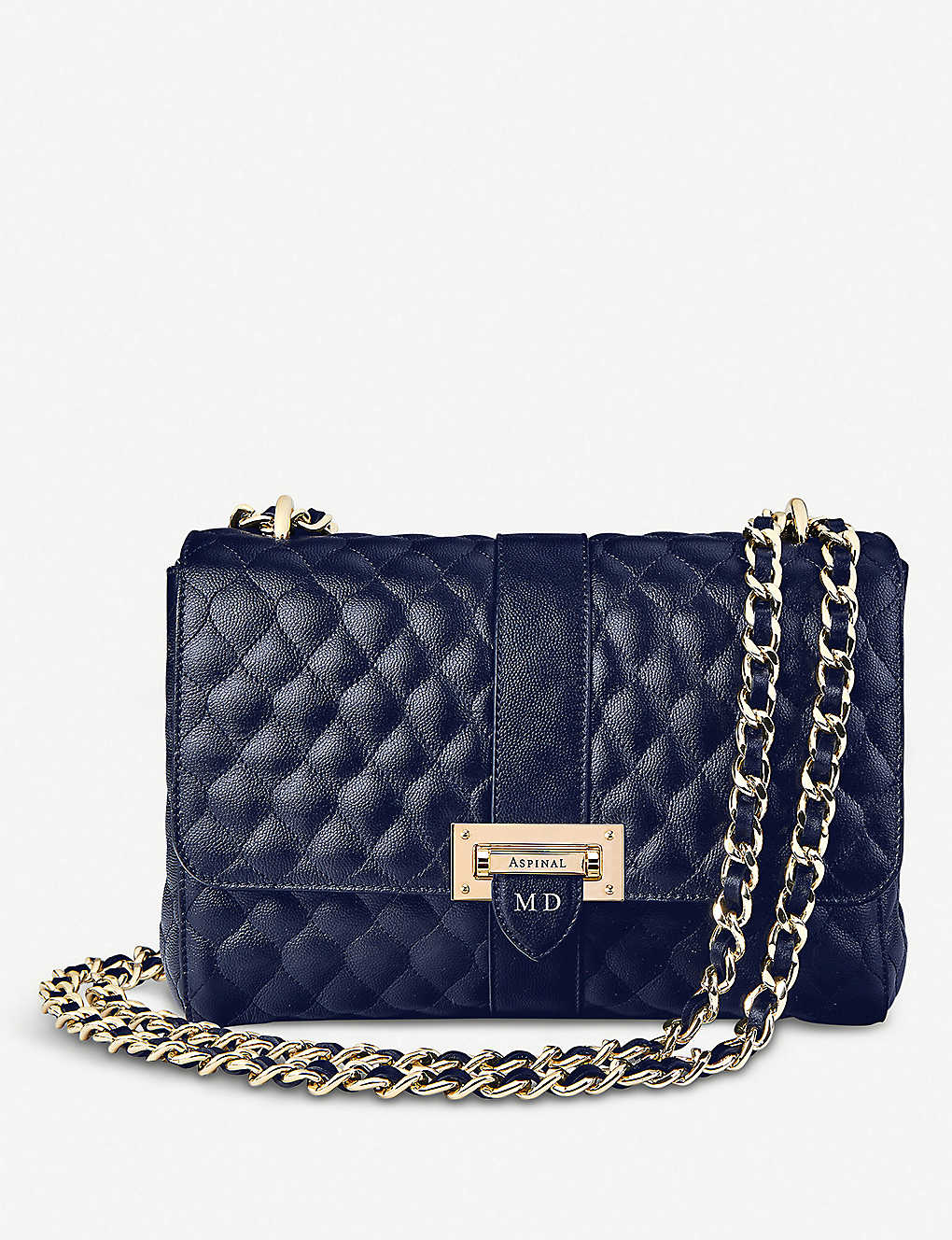 Shop Aspinal Of London Women's Navy Lottie Large Quilted Leather Shoulder Bag