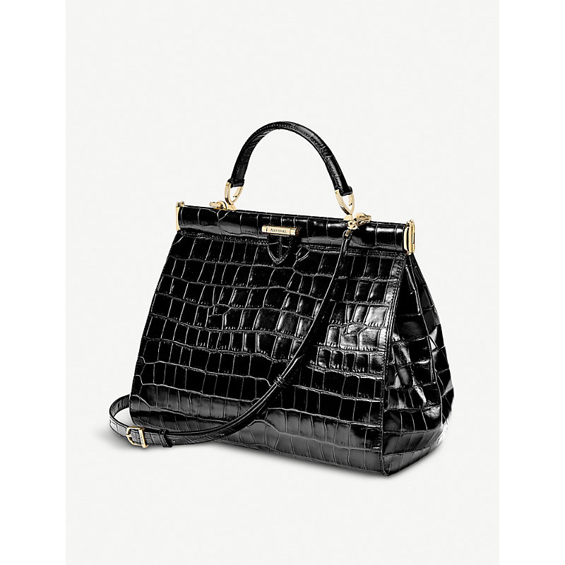 Shop Aspinal Of London Women's Black The Dockery Large Croc-embossed Leather Top-handle Bag