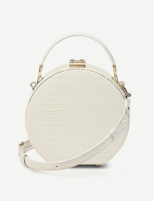 ASPINAL OF LONDON: Hat Box Mini crocodile-embossed patent leather clutch bag