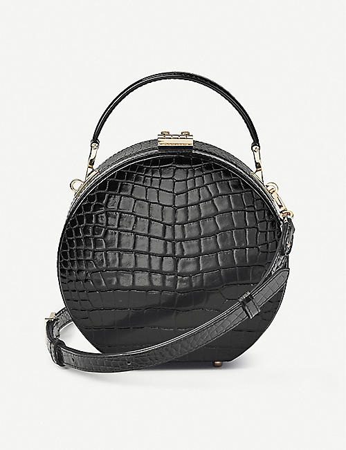 ASPINAL OF LONDON: Round croc-embossed patent-leather hat box bag