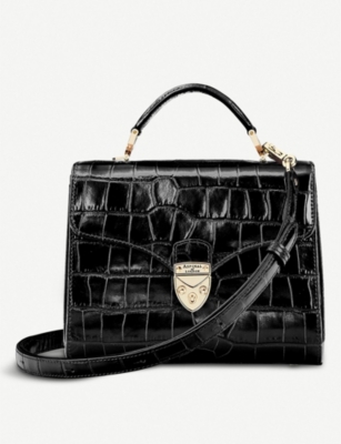 ASPINAL OF LONDON: Mayfair midi croc-embossed leather cross-body bag