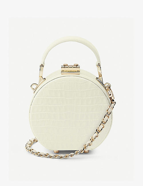 ASPINAL OF LONDON: Round micro croc-embossed patent-leather hat box bag