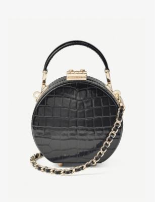 ASPINAL OF LONDON: Hat Box mini croc-embossed leather cross-body bag