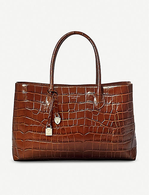 ASPINAL OF LONDON: London large croc-embossed leather tote bag