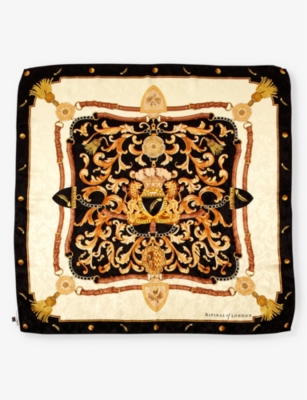 Aspinal Of London Womens Black Signature Shield Printed Silk Scarf