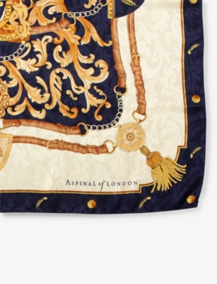 Aspinal Of London Womens Navy Signature Print Silk Scarf In Navy