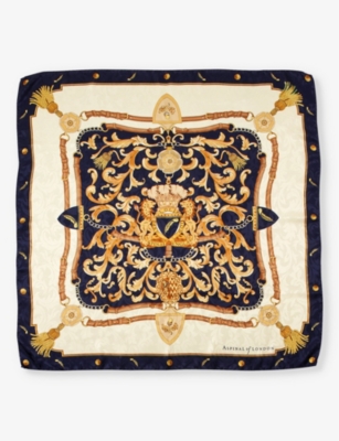 Aspinal Of London Womens Navy Signature Print Silk Scarf