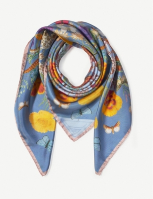 Aspinal Of London Women's Botanical 'a' Floral-print Silk Scarf