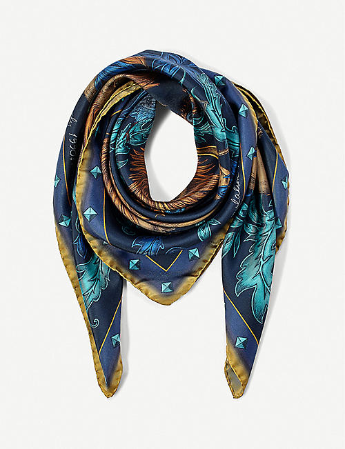 ASPINAL OF LONDON: Lion and Peacock silk scarf