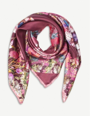 ASPINAL OF LONDON: Ombre 'A' floral-print silk scarf