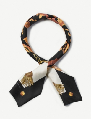 Aspinal Of London Signature Shield Silk Neck Bow Scarf In Black