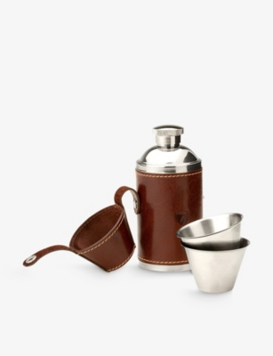 Shop Aspinal Of London Hunter Stainless-steel And Leather Flask In Cognac