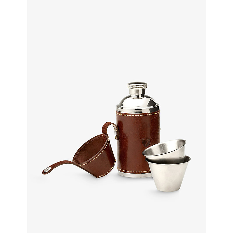 Shop Aspinal Of London Hunter Stainless-steel And Leather Flask In Cognac