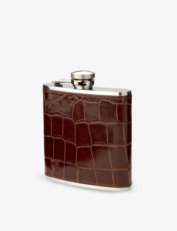 Classic stainless-steel and leather hip flask
