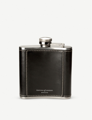 Classic stainless-steel and leather hip flask