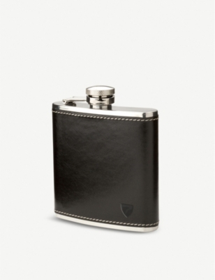 ASPINAL OF LONDON: Classic stainless-steel and leather hip flask