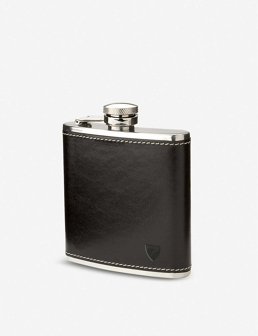 Aspinal Of London Black Classic Smooth Leather Hip Flask
